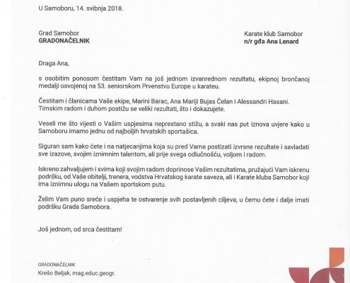 ČESTITKA GRADONAČELNIKA, Ana Lenard